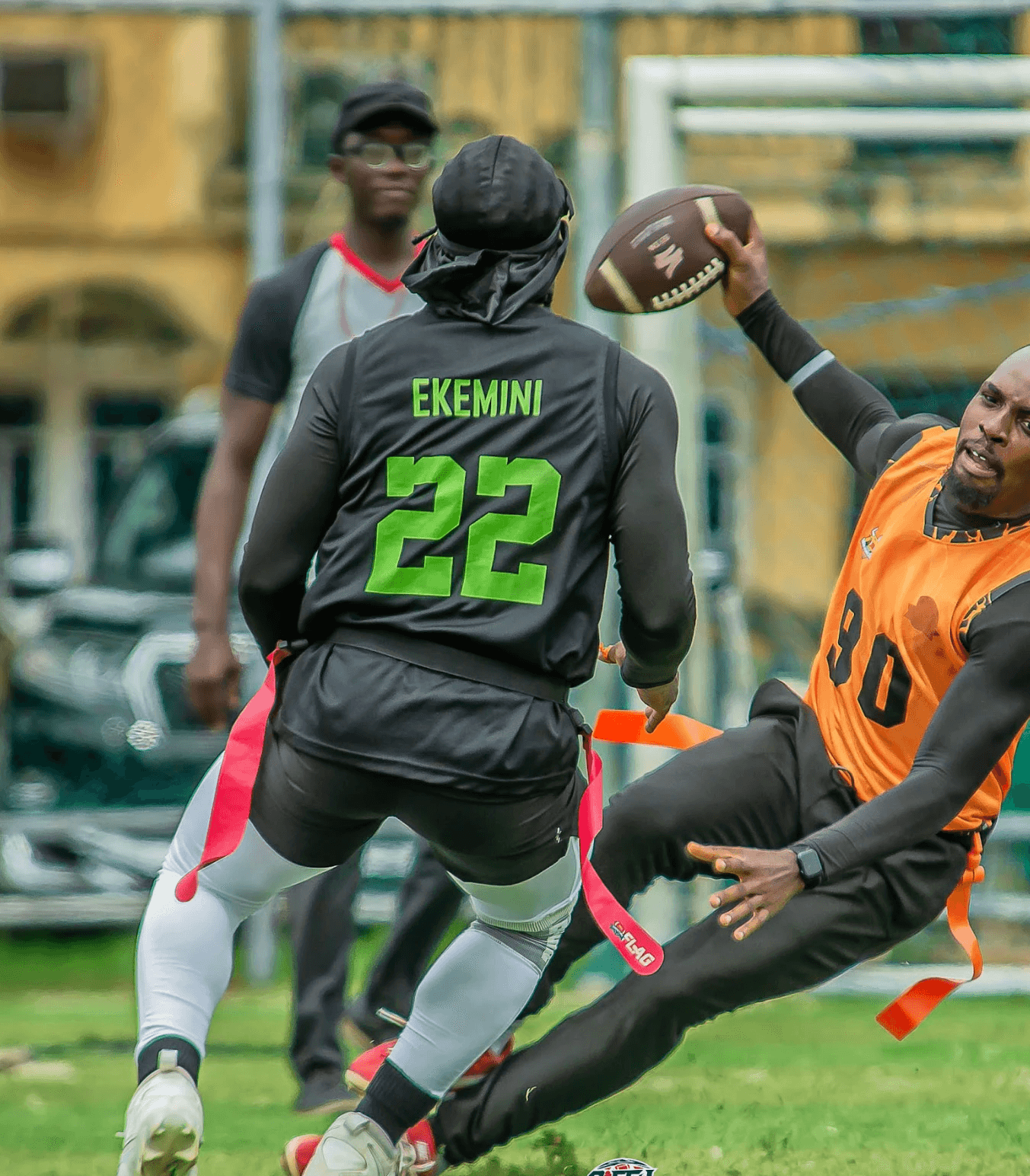 Ekemini playing flag football with Lagos Hawks