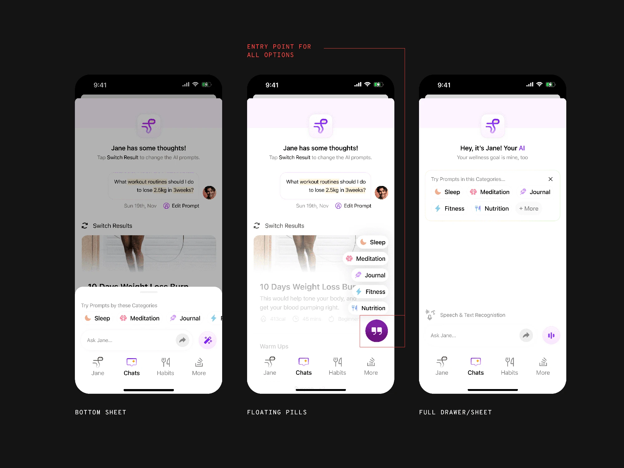 Jane • Entry point concepts to guide users into our different offerings