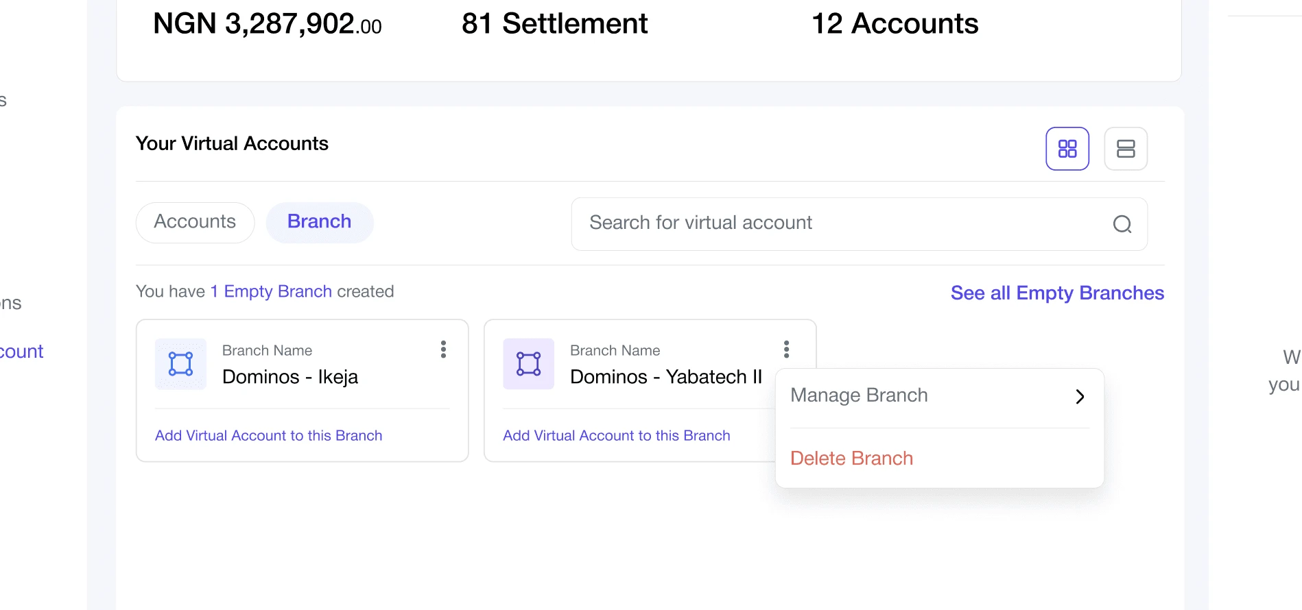 Bani • Virtual accounts per physical brand.