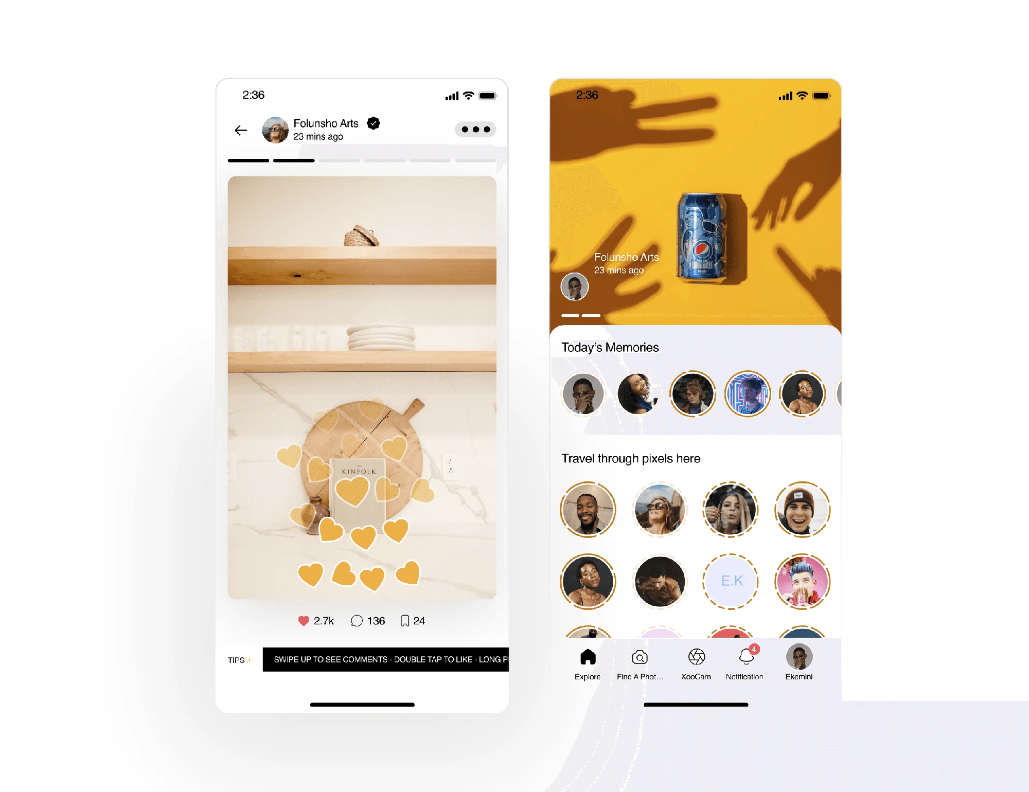 Peexoo • Like interaction experience and story viewing screen