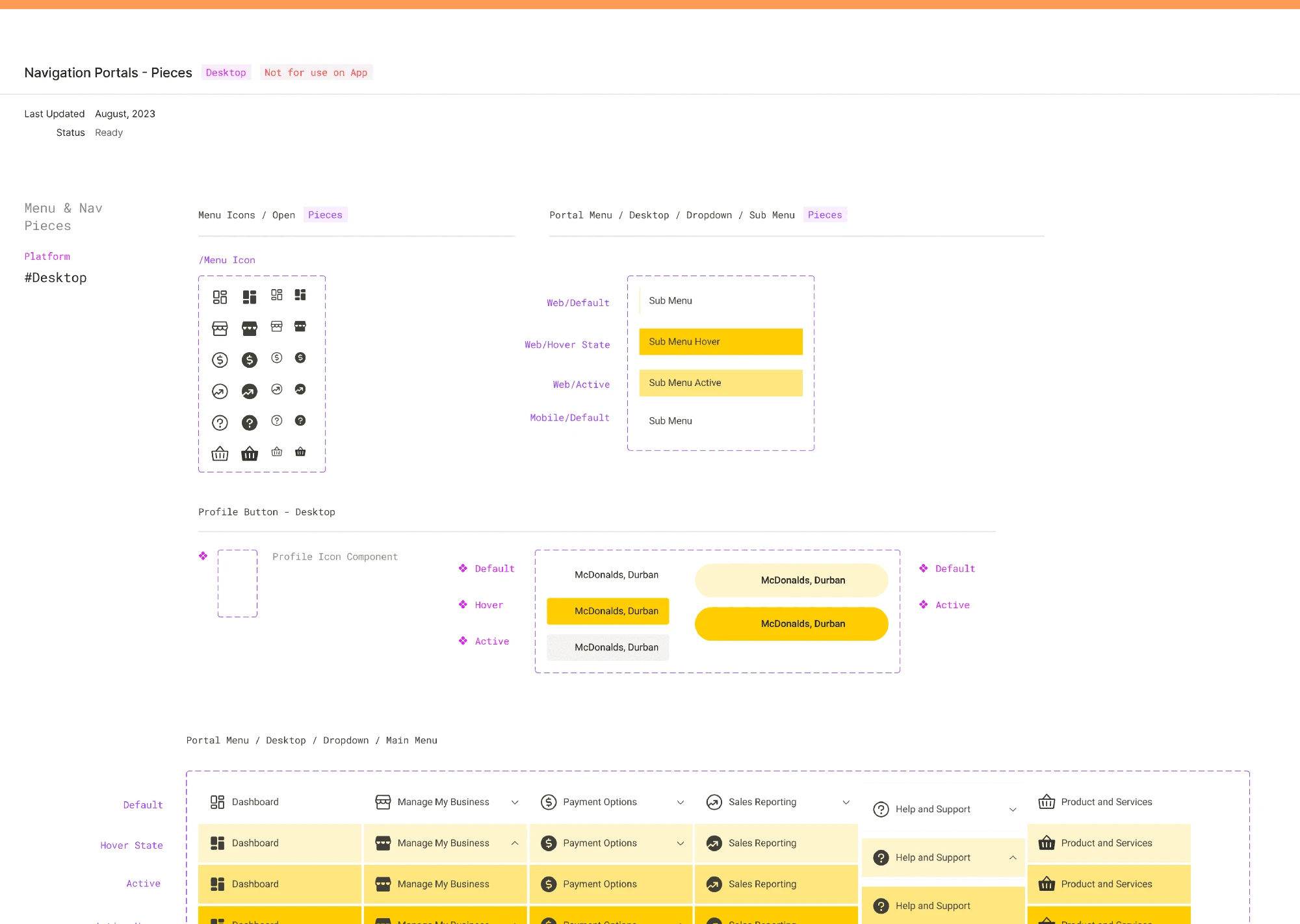 Navigation portal menu components