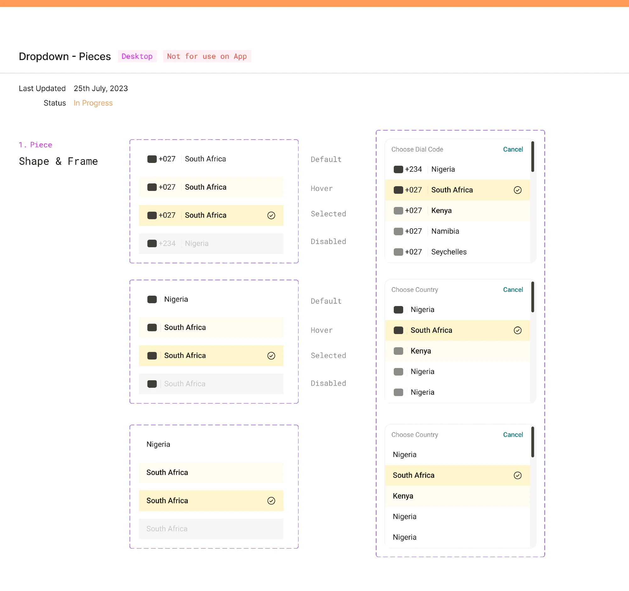 Pieces for the Dropdown component